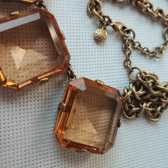 J. Crew Brand Statement Necklace Huge Warm Honey Faceted Beveled Glass Stones - Picture 14 of 15